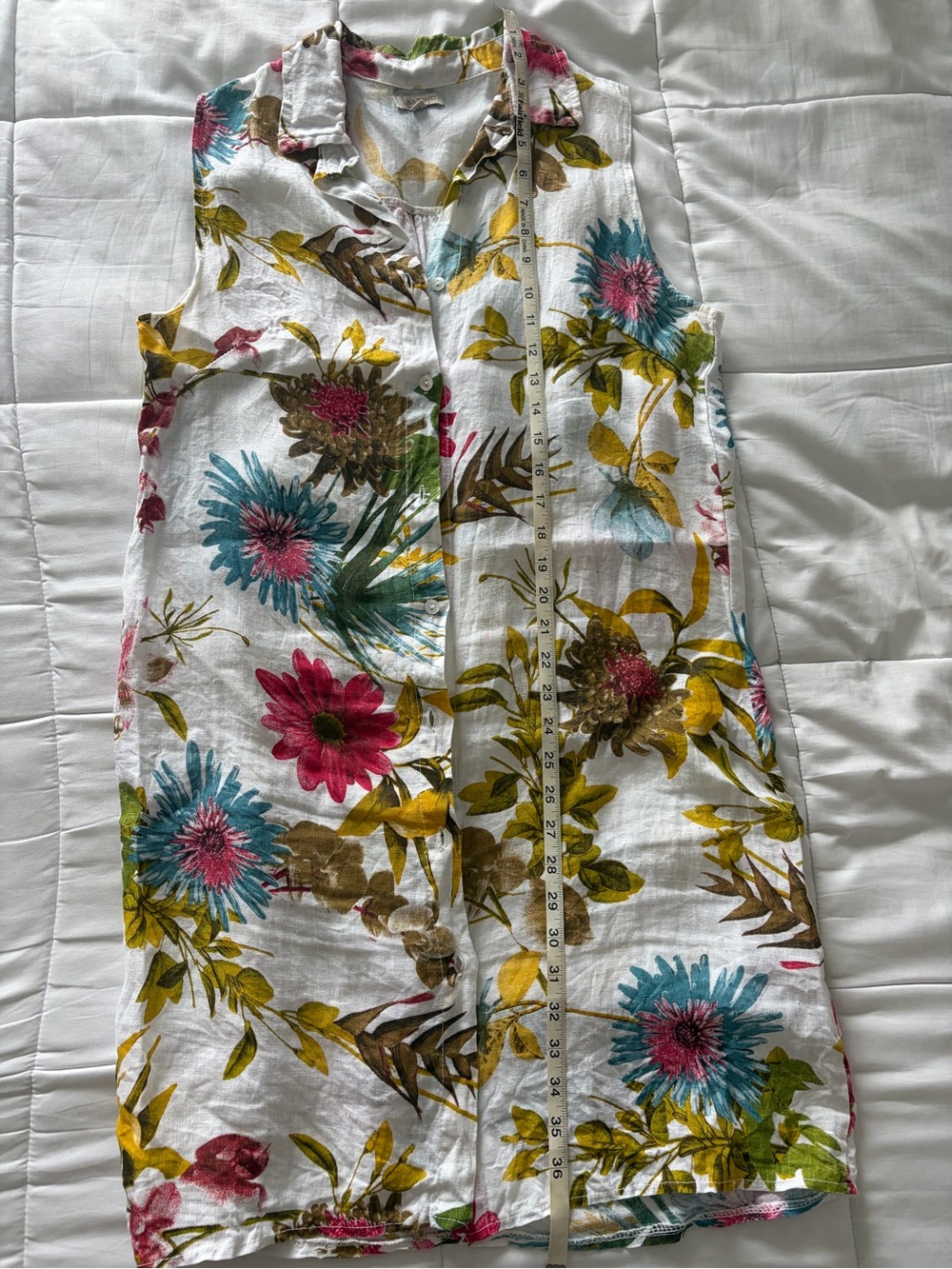 Sleeveless Linen Floral Button-Front Dress - Picture 9 of 10